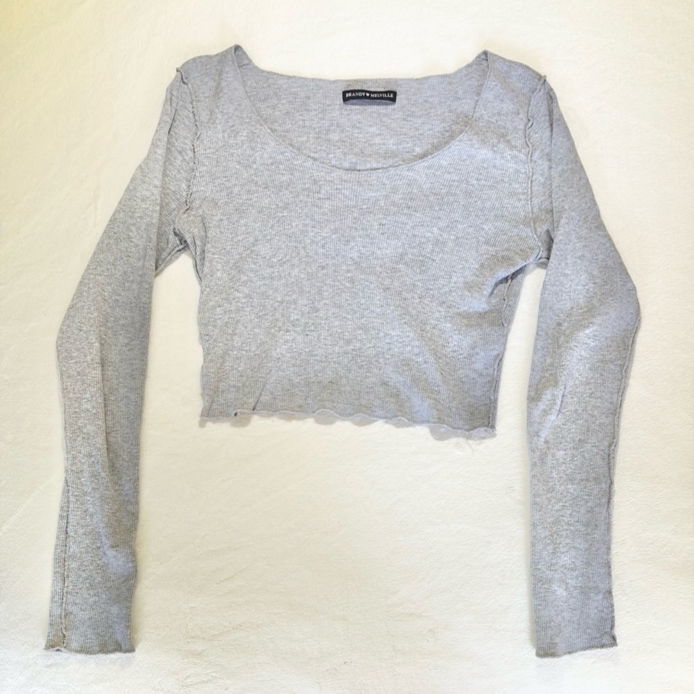 Brandy Melville Gray Long Sleeve Crop Blouse